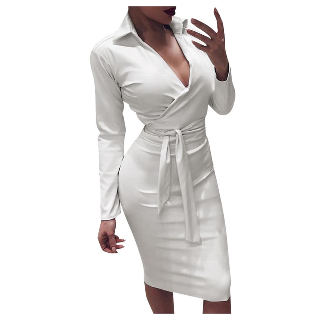 Frauen Damen Sexy Leder Abend Party Club V-Ausschnitt Midi Body Kleid