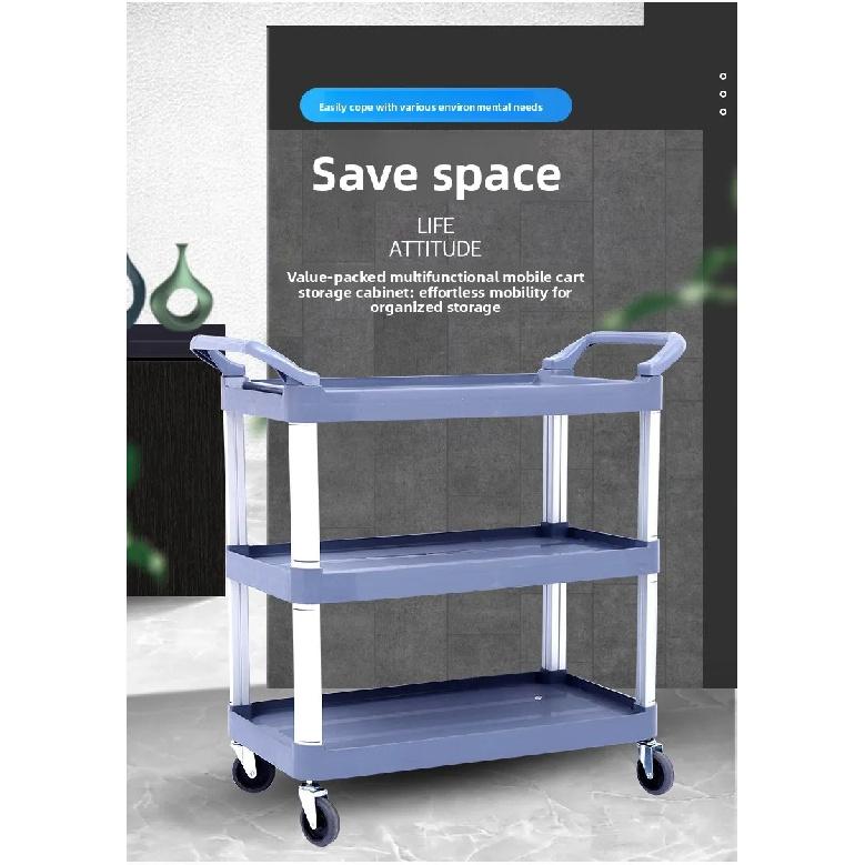 Three Layer Large Capacity Service Cart for Restaurants Hotels Mobile Push Cart Four Wheel Food Trolley Easy Transport Trolley