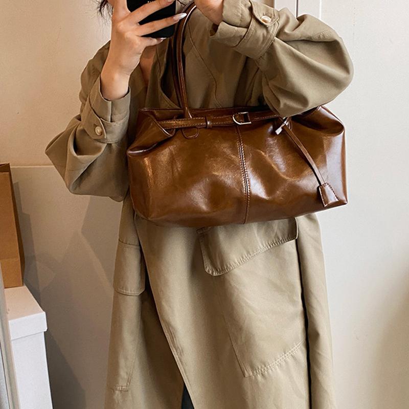 Yogodlns Oil PU Leather Hobo Handbag Slouchy Shoulder Bag Retro Top-Handle Bag Large Work Bags for Women Gilrls Tote Work Shopping Travel