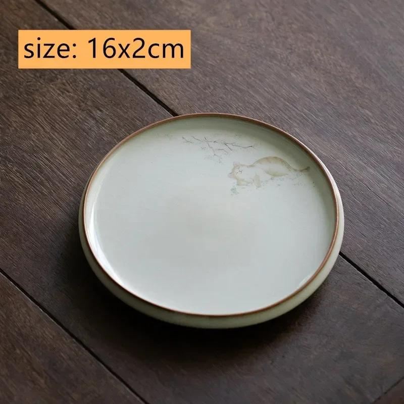 Chinese Ru Kiln Ceramic Tea Tray Teapot Teacup Mat Cute Cat Pot Bearing Round Gaiwan Tray Household Tea Set Decors Accessories