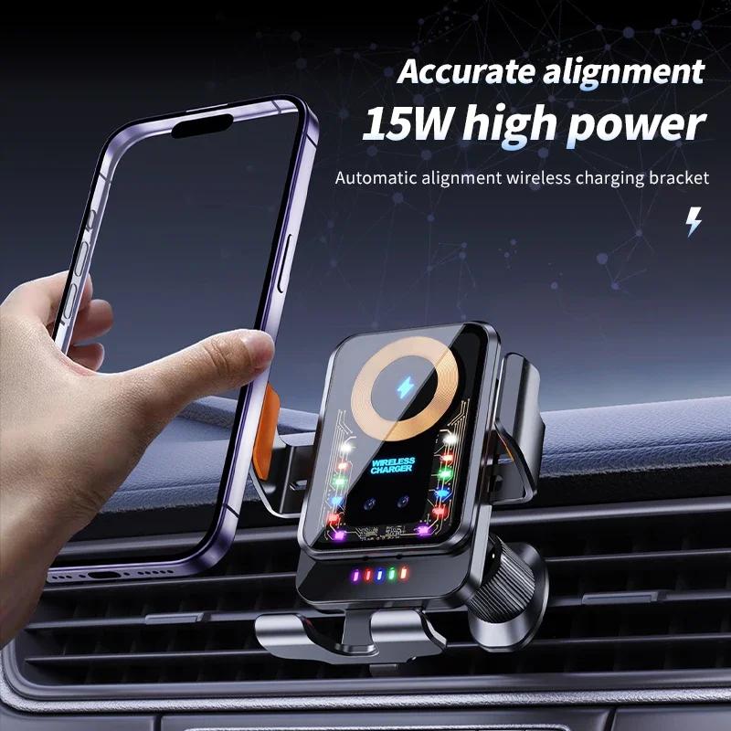 Handyhalterung für Auto mit 15W kabellosem Laden, Atmosphärenlichtern, Lüftungsschlitzhalterung für iPhone 12 13 14 15 Pro Max Huawei Samsung