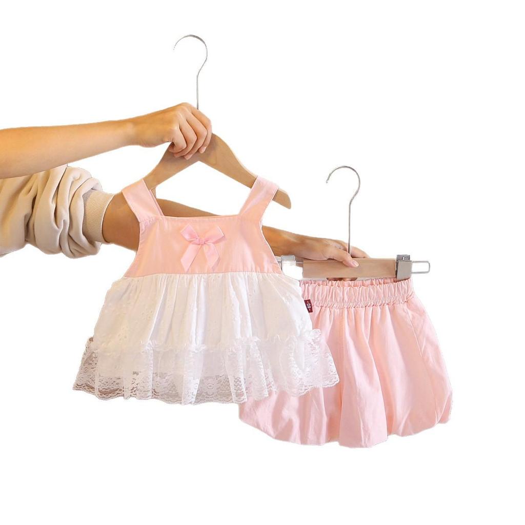 Stilvolles Zweiteiler-Set für Mädchen: Weste & Spitzen-Puppe-Shirt - Ärmelloses Top mit Schleife, Größen für kleine & mittlere Kinder