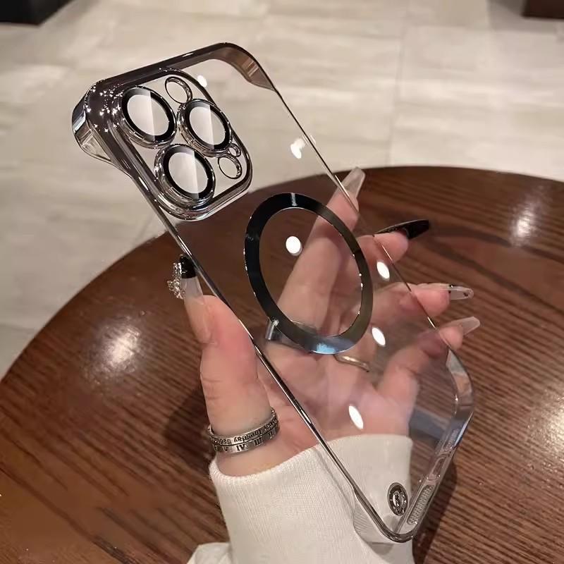 Applicable to iPhone16 electroplated PC borderless mobile phone case 15 transparent Apple 14 with its own lens film all-inclusive hard case