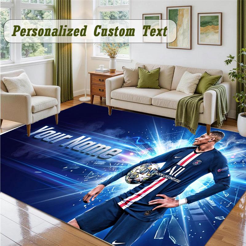 Crystal Velvet Square Rug Custom NameKylian Mbappe Pattern Non Slip Home Floor Decor Rug