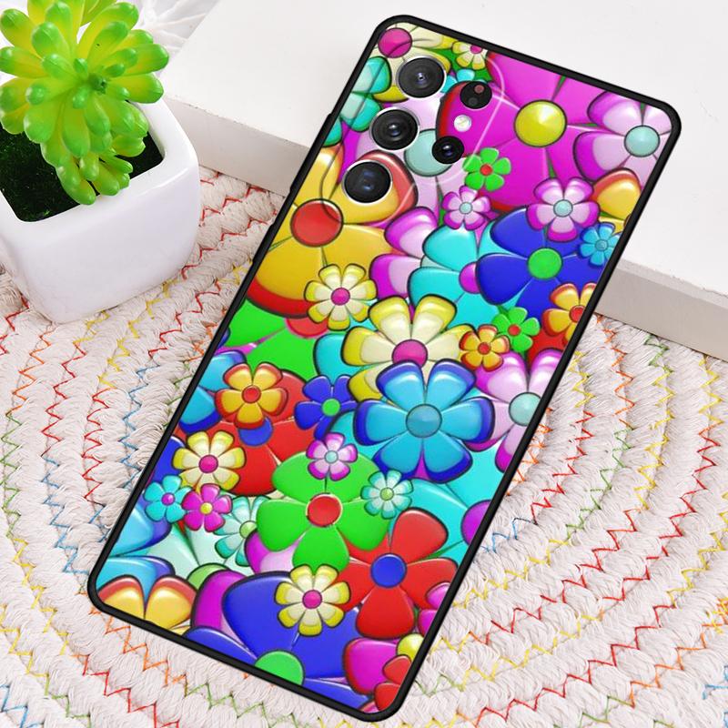 Groovy Flowers Hippie Bohemian Silikon Handyhülle Für Samsung Galaxy note 10 pro S26 S24 S23 S22 S21 Plus S25Ultra Capa Cover