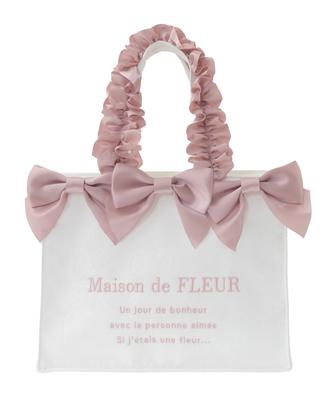 Maison De Fleur Jacquard Ribbon Frill Square Tote S Bag, Ivory, Size F, 08000628400