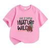 Kids Boys Girls 100% Cotton Crew Neck Short Sleeve T-Shirt, Keep Nature Wild Bear Pine Tree Print Casual Tees for Outdoor Hiking Nature Loving Childre