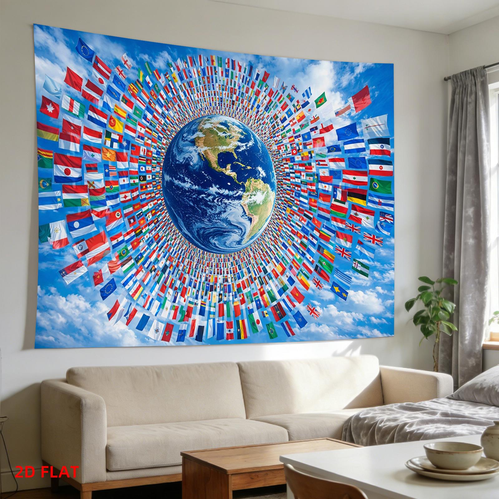 1pc World Flags Earth Tapestry 2D Printed Wall Hanging Tapestry for Bedroom Living Room Classroom Decor Tapestry Wall Art Gift 100X70CM