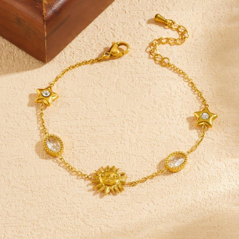 Sun Star Gold Jewelry Set Zircon Necklace Earrings Bracelet
