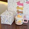 Cute Cartoon Coal Ball Ceramic Mug with Lid Couple Water Cup Girl Birthday Gift Girlfriend Souvenir Gift Box