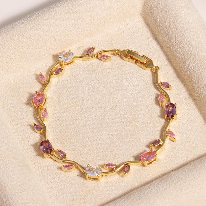 Colorful Leaf Cubic Zirconia Cz Crystal Bridal Bridesmaid Wedding Jewelry Bracelets Gift For Women Mom On Wedding Day