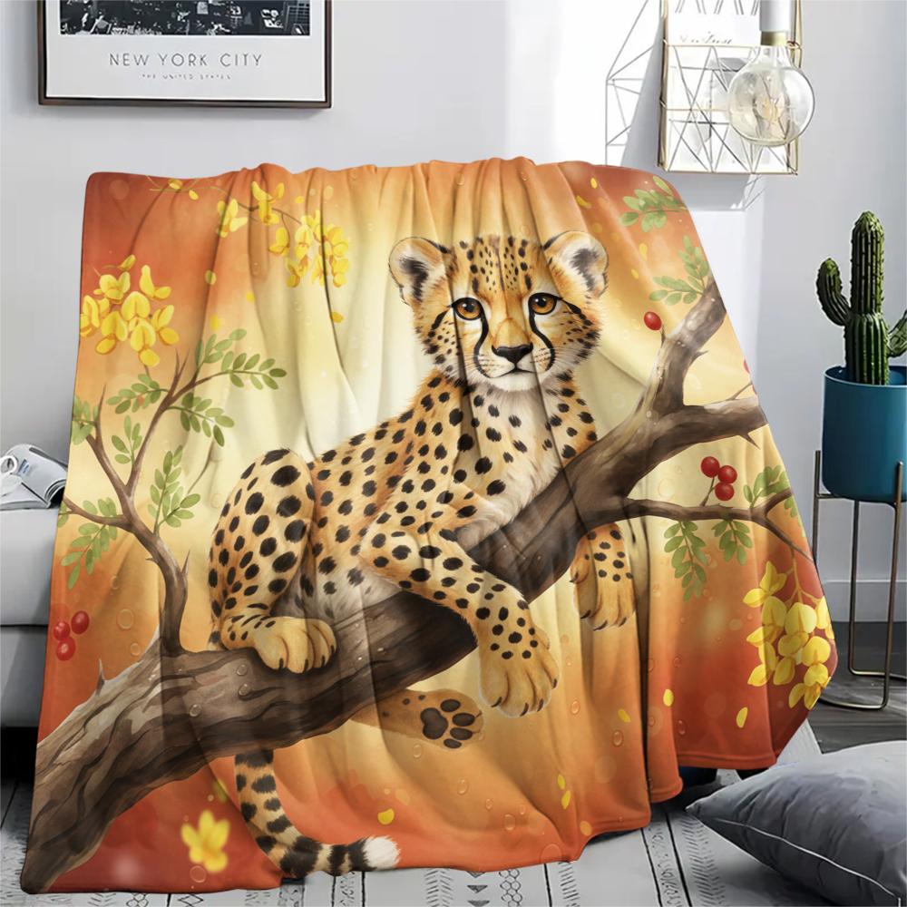 1PC Leopard Cat Print Flannel Blanket, High quality All Seasons, Home Decor, Warmth and Comfort, Perfect for Christmas Gifts