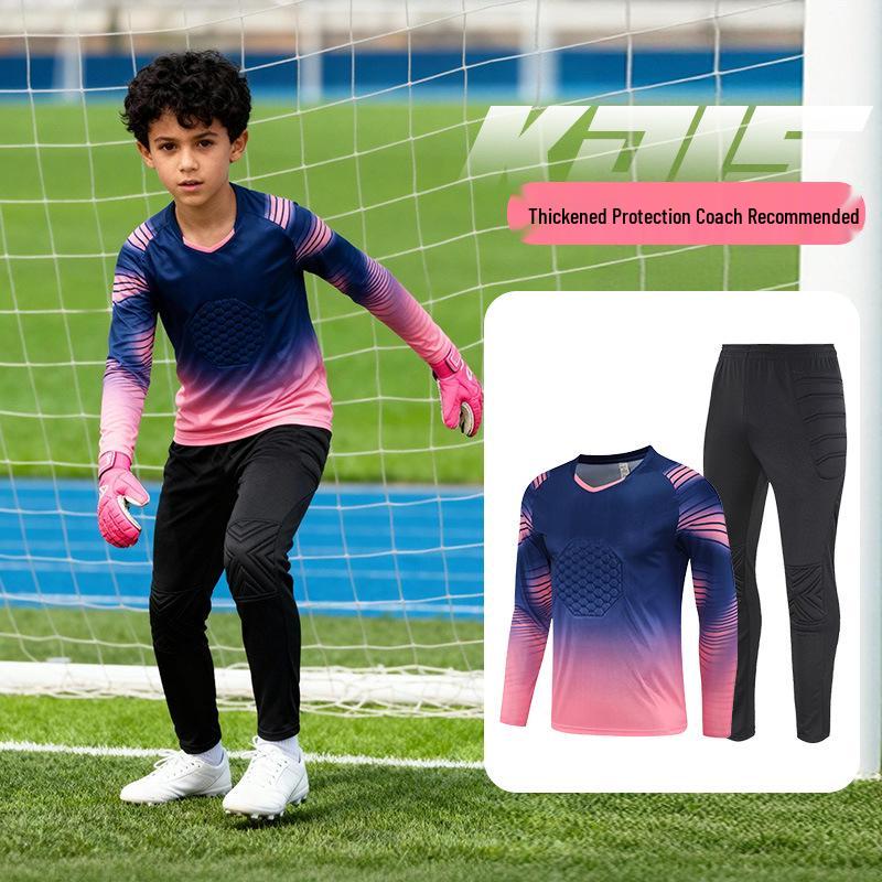 Kids' Long-Sleeve Goalkeeper Uniform with Chest Protection for Football Training