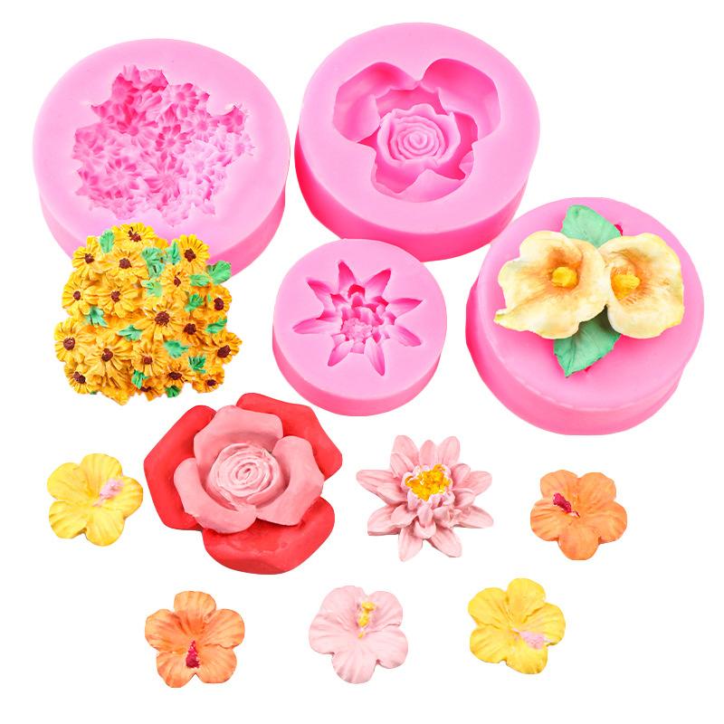 Mini Rose Camellia Daisy Flower Silicone Sugarcraft Mold Cookie Cupcake Chocolate Baking Mold Fondant Cake Decorating Tools
