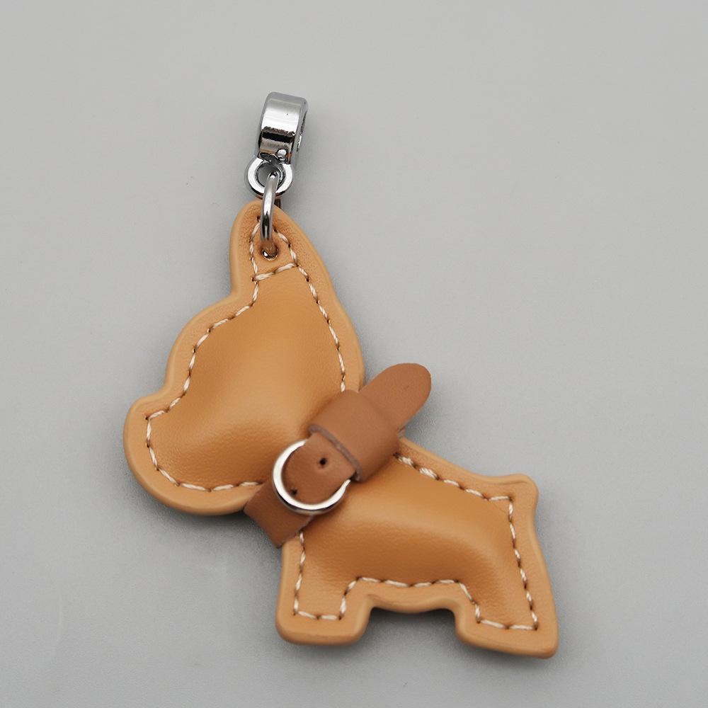 Handmade French Bulldog Genuine Leather Keychain with Anti-Lost Woven Rope Lanyard.