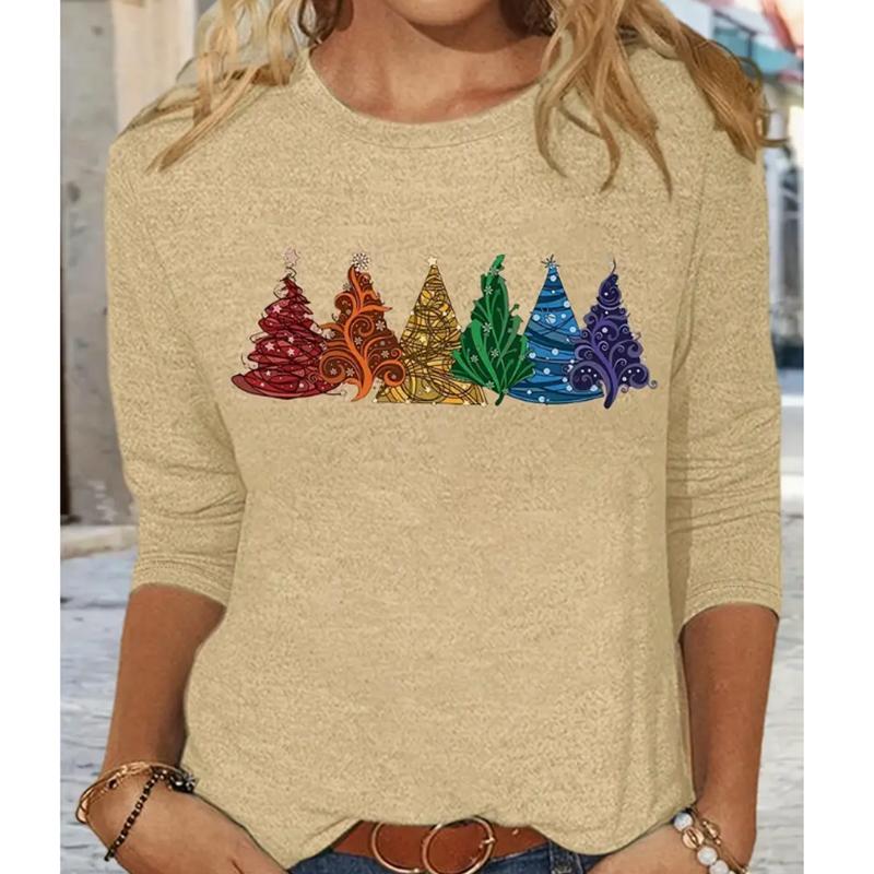 2025 Høst & Vinter Dame Ny Casual Rund Hals Langermet Topp 3D Julemønster