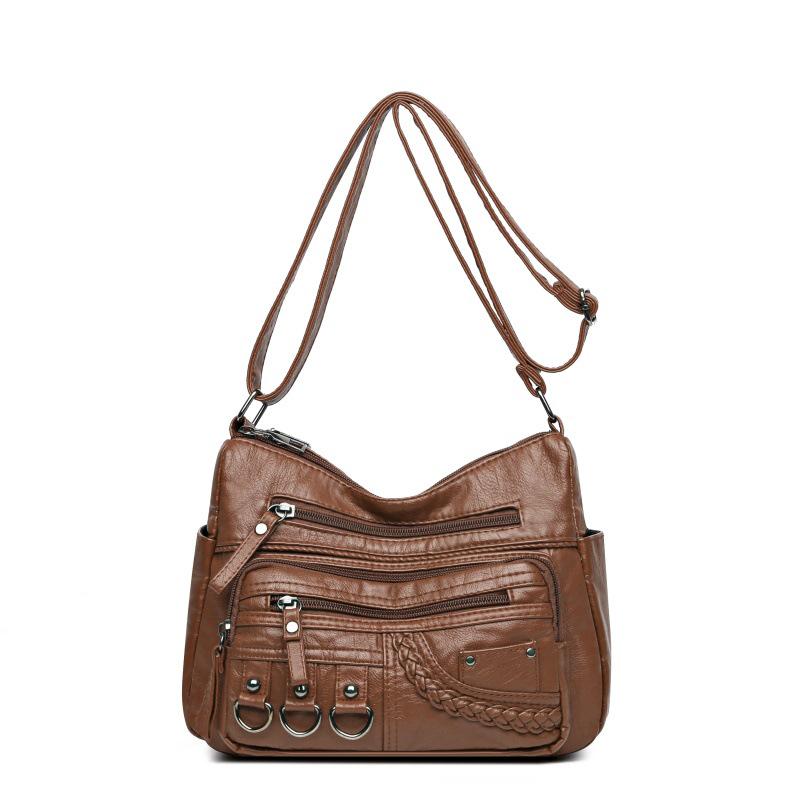 Trendy 2025 Washed Leather Shoulder Bag for Middle-aged & Elderly Women