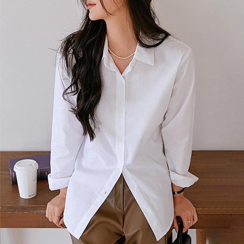 

Женская футболка-поло с длинным рукавом из чистого хлопка во французском стиле, свободного кроя, универсальная, нишевый дизайн. M 115-140 lbs белый