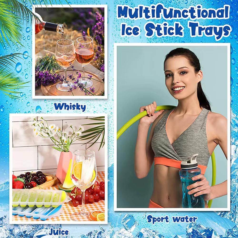 Långsmal Silikonform för Isbitar Pop Out Plastisbitsbricka med Lock Återanvändbar Isglassform Lättsläppt Barkitche