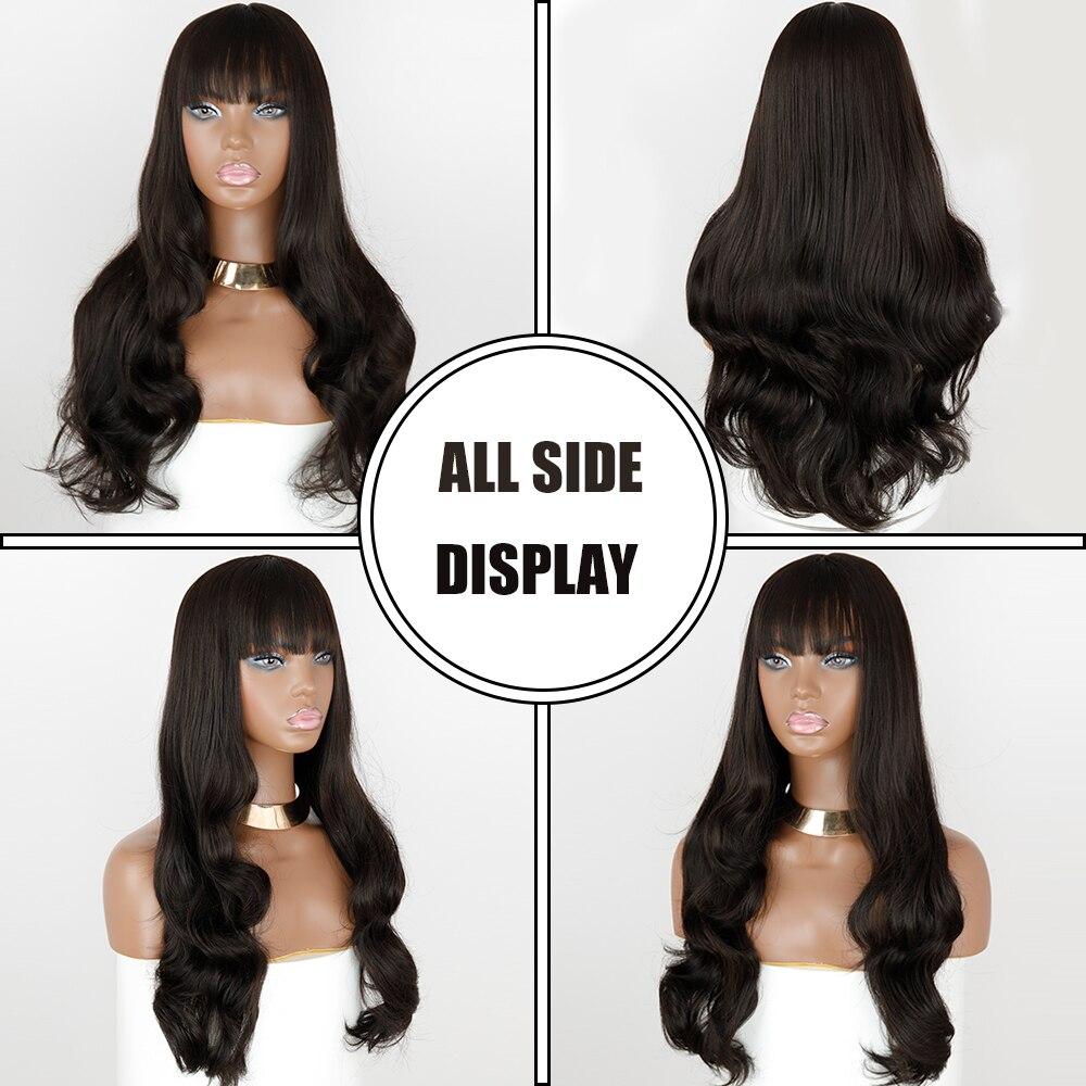 MISS WIG Synthetic Long Wavy Hair Wigs with Bangs For Women Heat Resistant Fiber Black Brown Cosplay Party Synthetic Hair Wig