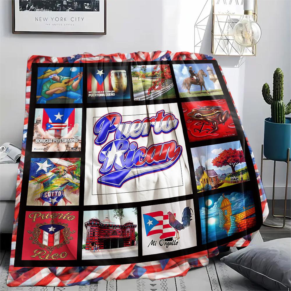1Pc Puerto Rico Print Flannel Blanket, High quality Comfortable for All Seasons, Home Decor, Warmth and Comfort, Perfect for Christmas Gifts