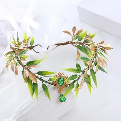 Frauen-Kopfband, Pixie, Elfenohren, Blattkranz, Strass-Dekor, Schnürung, verstellbar, Herzform, Elfenkrone, Feenkönigin, Kostüm, Stirnband, Kopfbedeckung