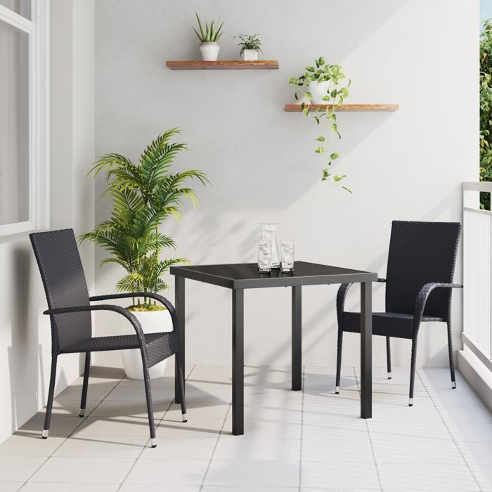 VidaXL Ensemble de Salle à Manger de Jardin de 3 Pièces Noir Poly Rattan 3379401