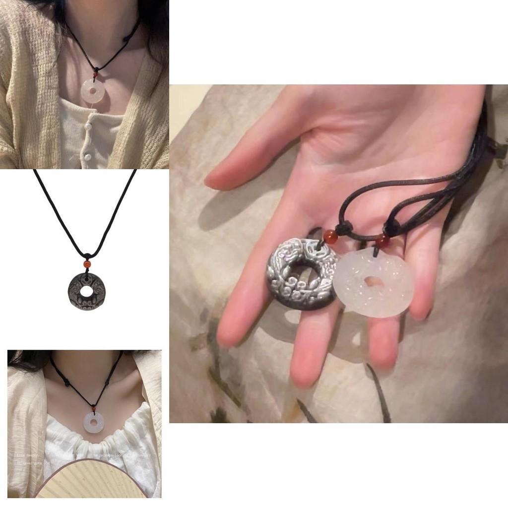 Mixed Material Pixiu Peace Buckle Necklace Animal/zodiac Shape O-chain Style Ethnic Fashion Accessory