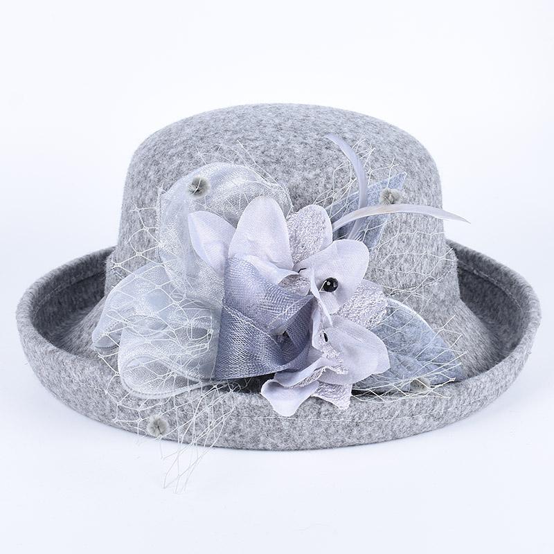 Elegant Women'S Hats Fashion  Winter Bowler Fedora Ladies Wool Round Hat Autumn Vintage Party Fedoras Church Felt Top Hat