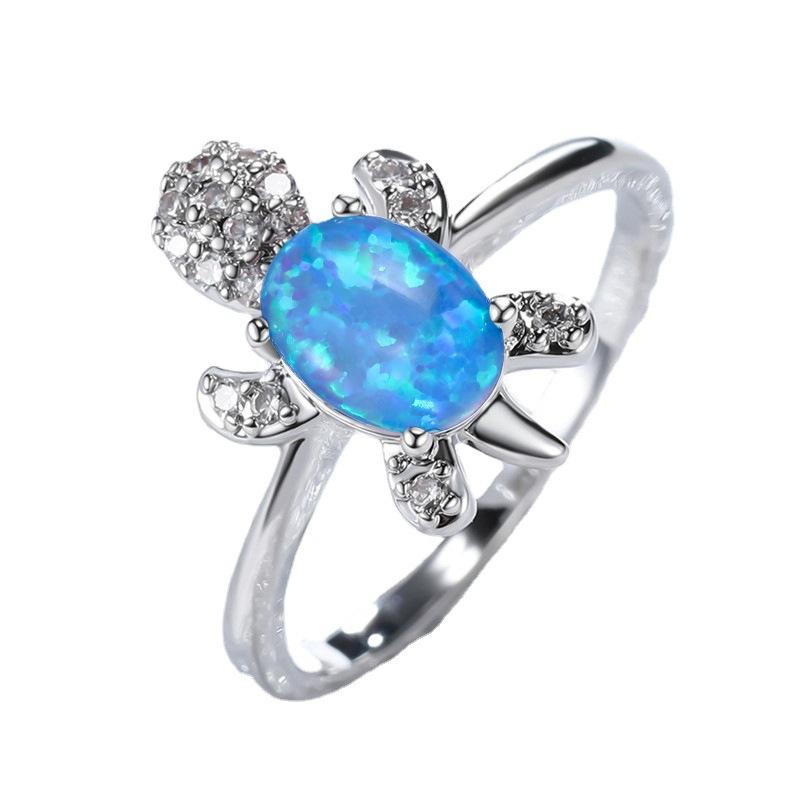 Hot-selling platinum green imported Opal turtle ring simple ins index finger ring jewelry