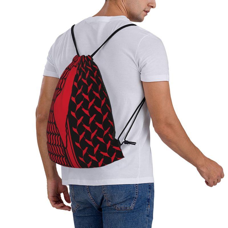Palestine Flag Drawstring Backpack Kufiya Hatta Lightweight Foldable Sport Gym Sackpack Women Men Portable Sacks for Training