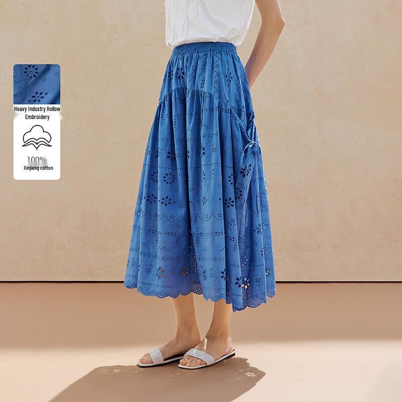 INMAN French Embroidered Xinjiang Cotton A-Line Midi Skirt S