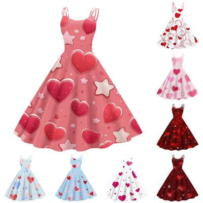 Women's Valentine's Day Floral Print Sexy Off-Shoulder Punk Retro Dress