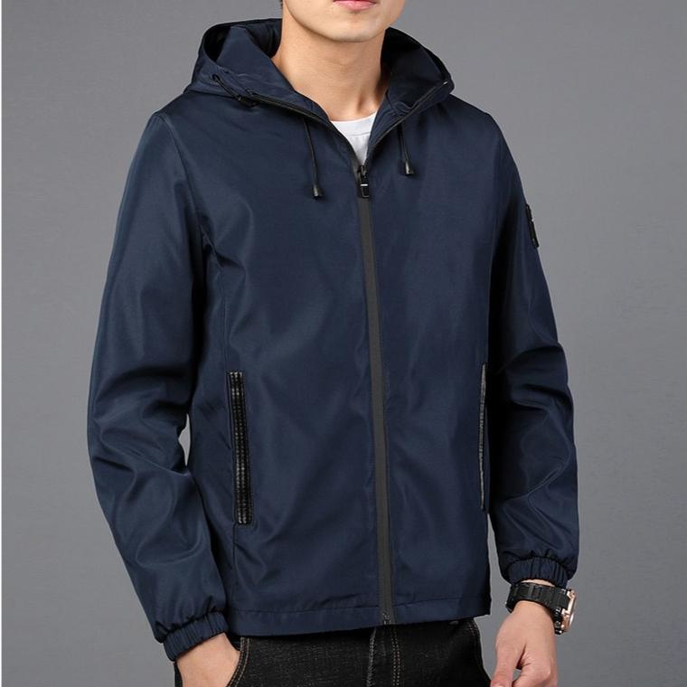Men's Jacket Autumn Hooded Pure Color Coat Casual Trendy Zipper Top Sportswear Jackets