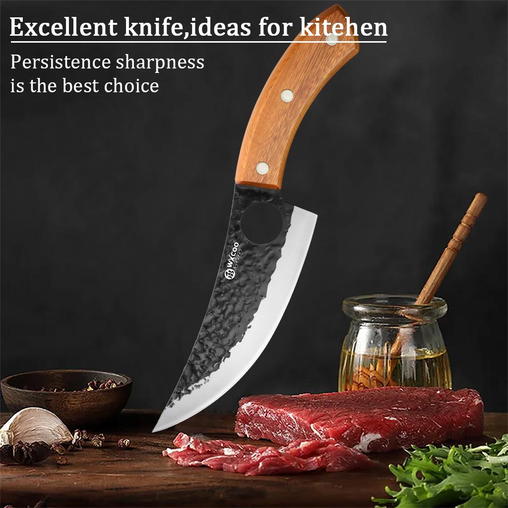 Professional Kitchen Knife Forged Butcher Knife Wooden Handle Stainless Steel Boning Knife Cutter Full Tang with Cover