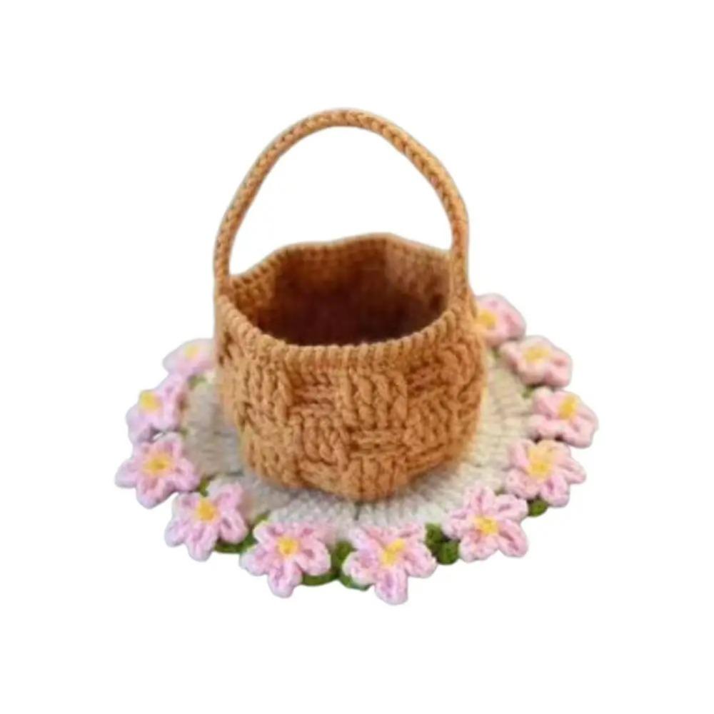 

Creative Polyester Rose Bouquet Coasters Cotton DIY Hand Knitted Rose Bouquet Hand Knitted Crochet Flower Pot Gift