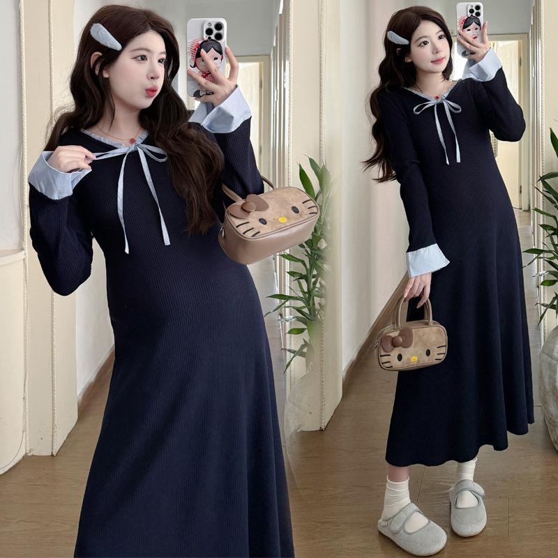 Autumn/Winter 2025 French-Style High-End Navy Blue Maternity Dress M