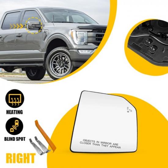 For 2015- Ford F150 Passenger Side Heated Mirror Glass With Plate Blind Spot