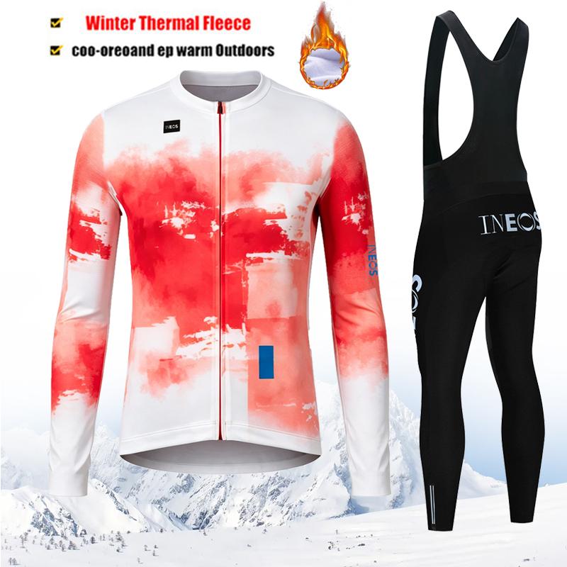 2027 Winter Rvouei Cycling Clothing Men Thermal Fleece Bicycling Clothing Set Outdoor MTB Bike Bib Pants Ropa Maillot Ciclismo