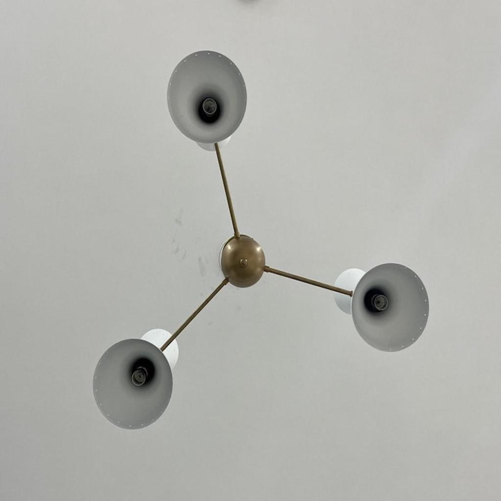 Modern Stilnovo 3 Arms Handmade Chandelier 6 Lights Mid Century Light Fixture Italian Design Chandeliers Raw Brass And White Decorative