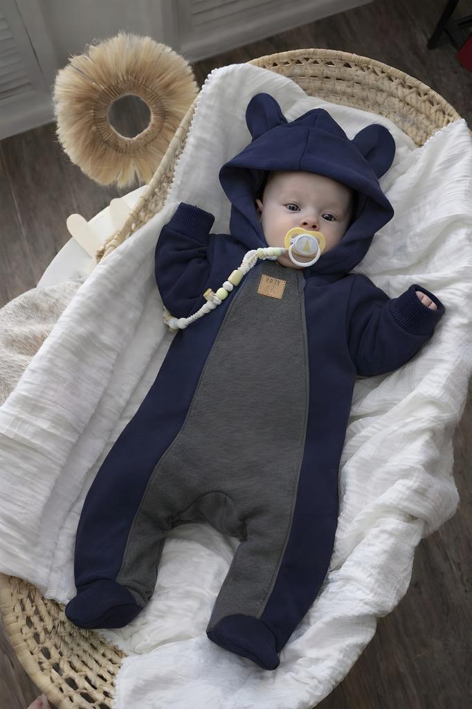 Premature Baby Jumpsuit 50 Two Zippers Transitional Spring Navy Blue Anthracite