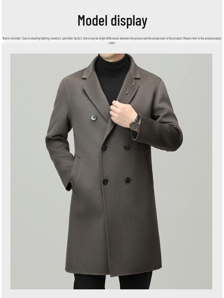 Men's Premium Double-Faced Wool Coat - Mid-Length, Autum/Winter Business Casual 100% Wool Overcoat