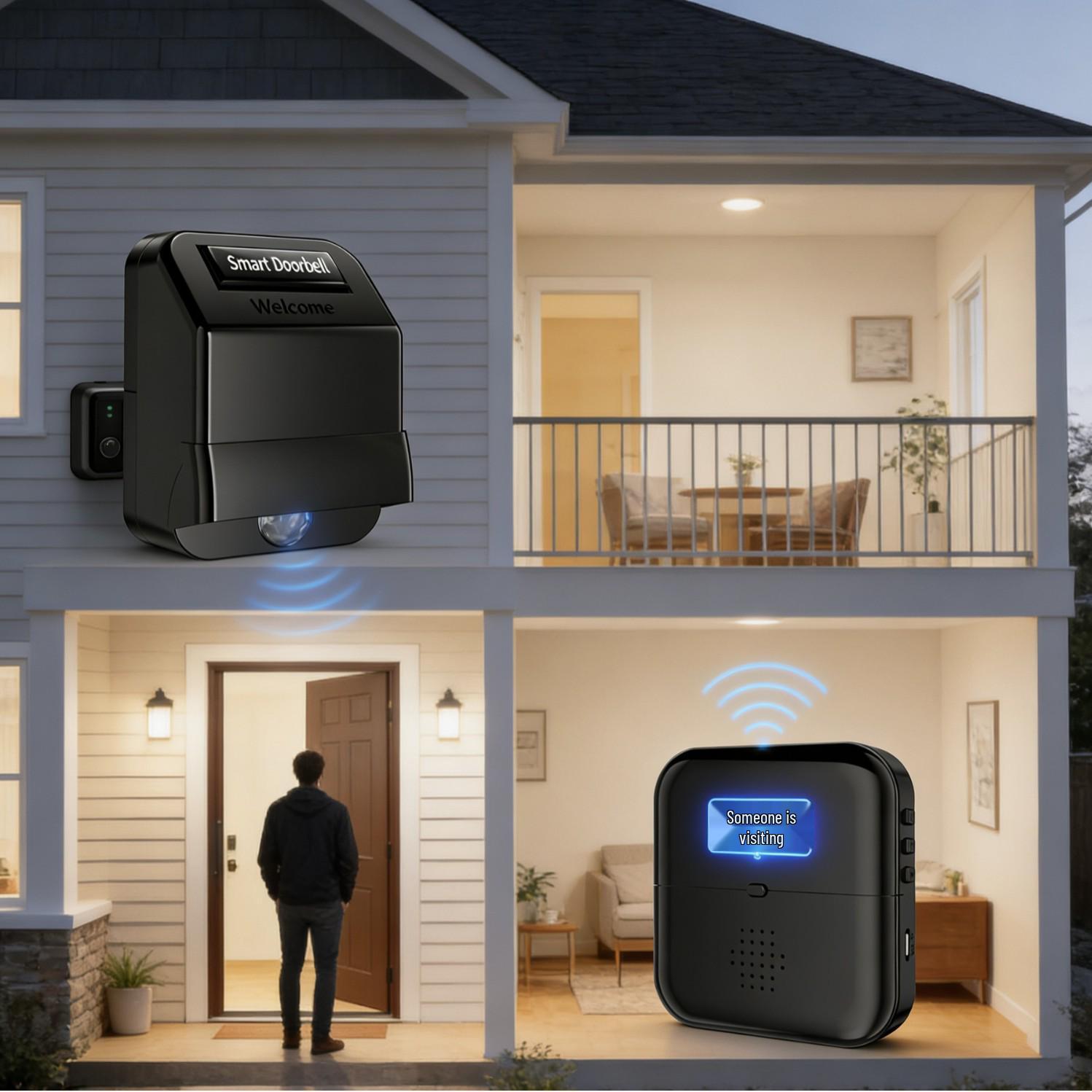 

Smart Wireless Doorbell: Long-Range Wall-Penetrating Welcome Alert, First & Second Floor Arrival Reminder, No Wiring Needed Receiver (Pairing Required)