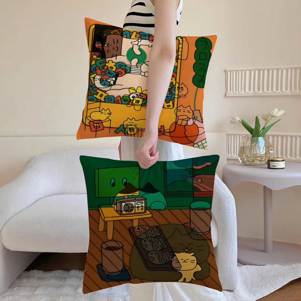 Gomatsu Cushion Cover Anti-dustmite Pillowcase Invisible Zipper Silky Short Plush Sofa Cushion Cover