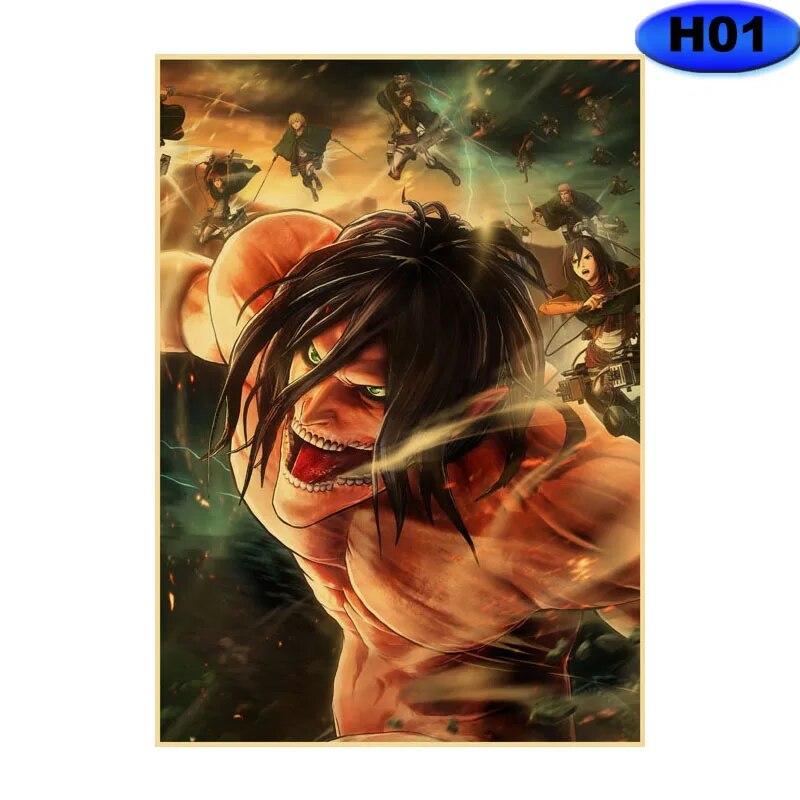 

Плакаты «Атака Титанов», японское аниме, принты на крафт-бумаге, четкое изображение, украшение для гостиной, спальни, кафе, украшение для дома 30x21cm