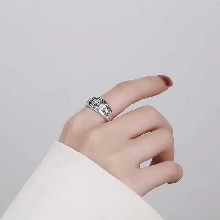 Retro Star Rings Adjustable Size with Hexagonal Opening Unisex Hip Hop Jewelry Gift for Anime Fan