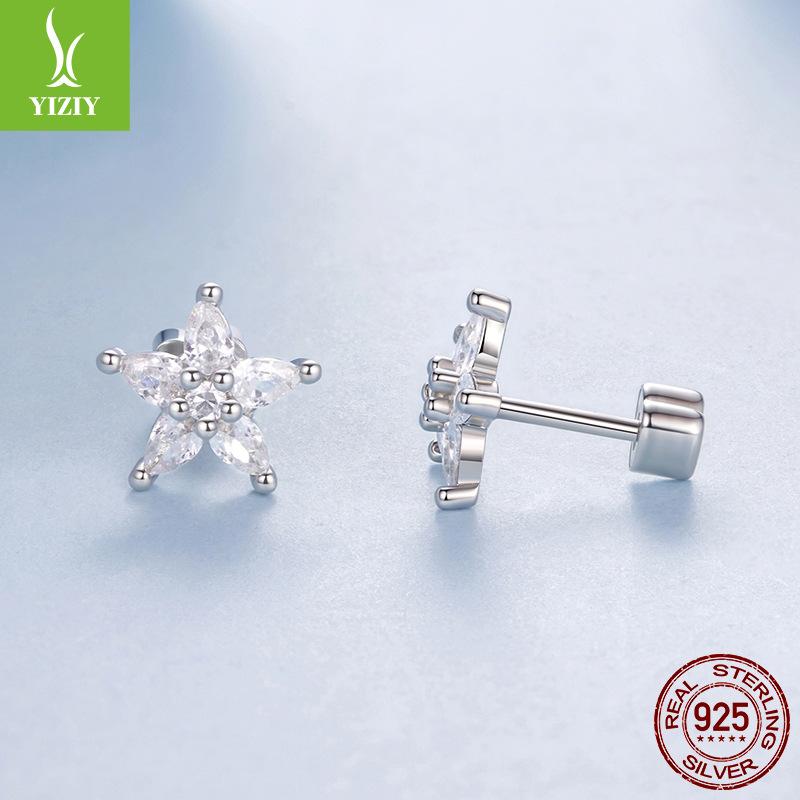 

Sparkling Zircon Flower Stud Earrings Women S Exquisite Flower S925 Sterling Silver Threaded Stud Earrings
