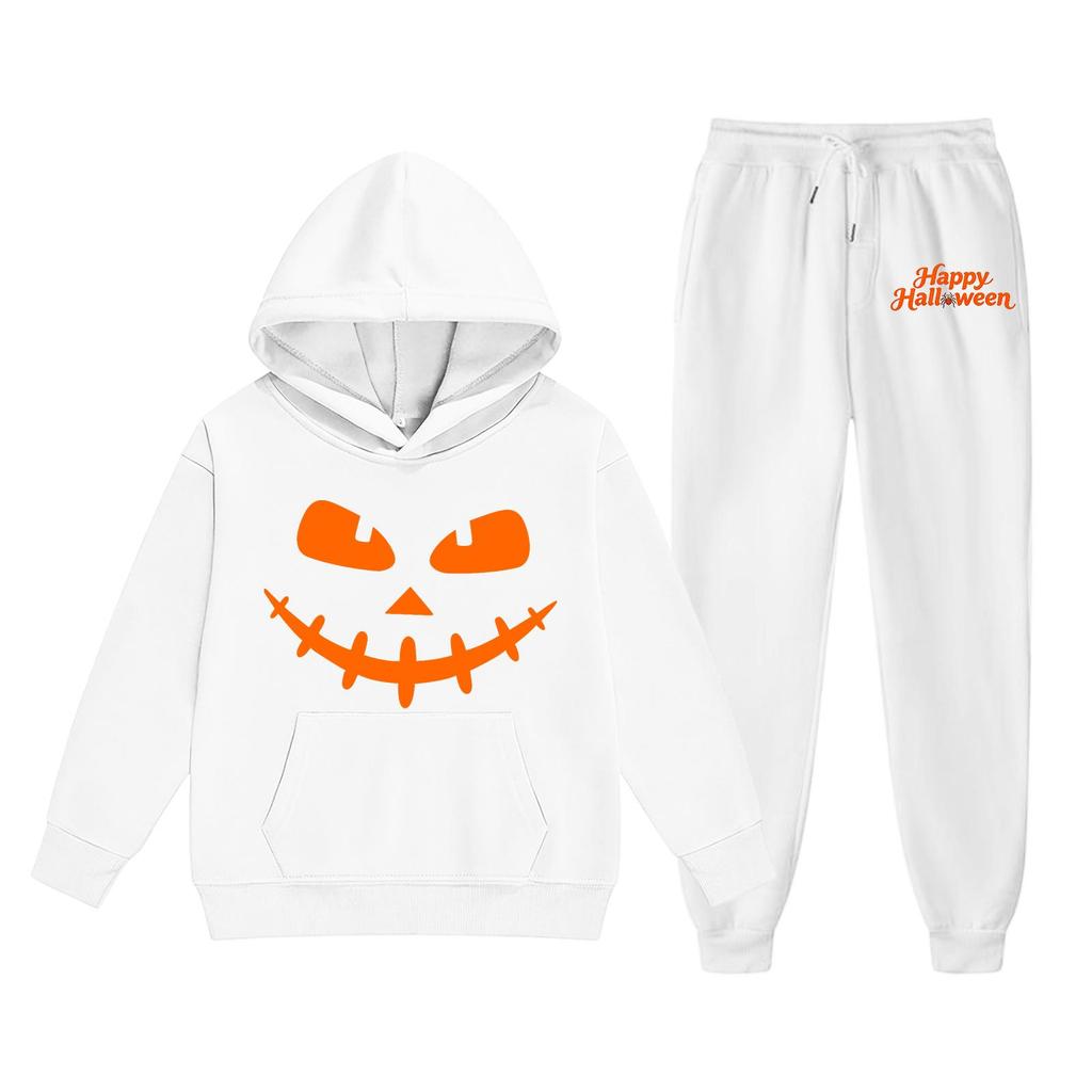 Kids Halloween Hoodie Set Long Sleeve Pullover Sweatshirt with Front Pocket and Elastic Waistband Pants Comfortable Fit for Boys and Girls