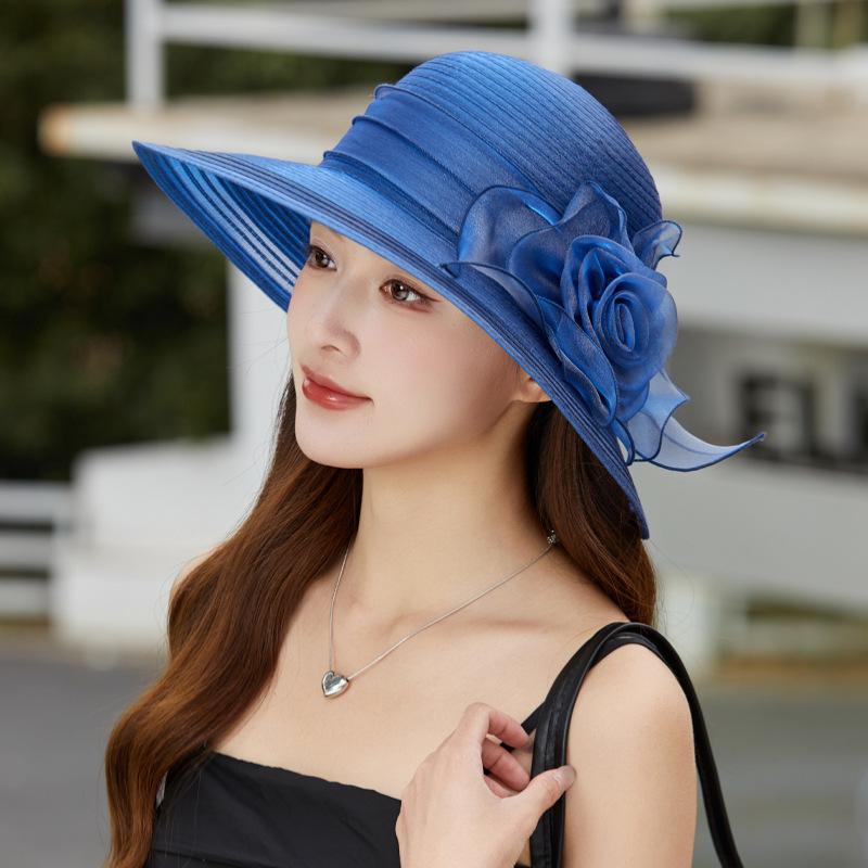 Spring and Summer New Organza Hat Women's Sunshade Breathable Bucket Hat Elegant Flower Mother Hat Travel Sunscreen Hat