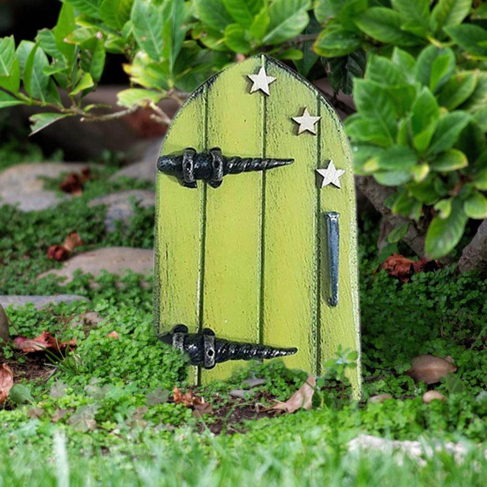 Creative Miniature Wooden Door Engraved Design Yard Art Statue Gift Windows Door Figurines